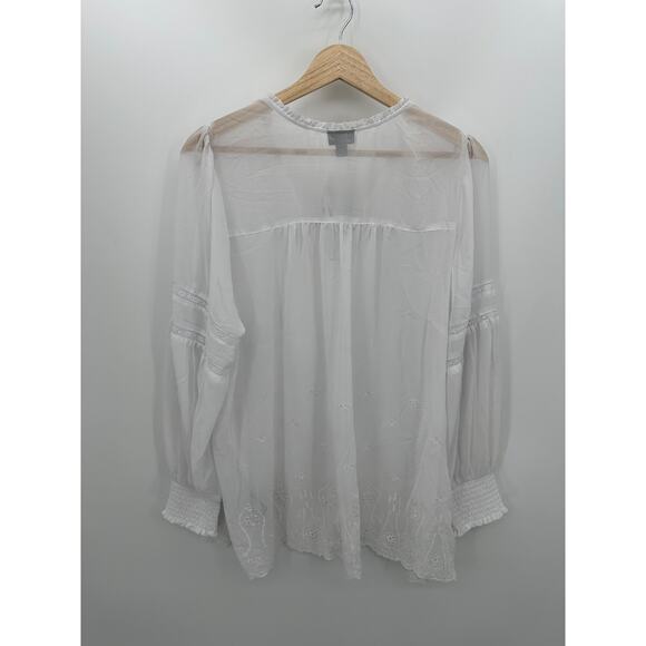Torrid Chiffon Smocked Collar Eyelet Embroidered Blouse White NWT Sheer Boho - Picture 2 of 11
